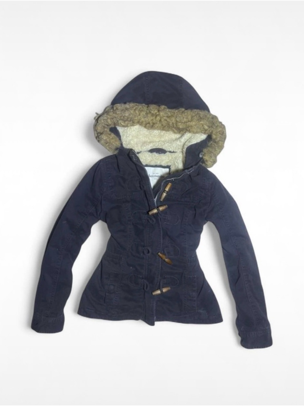 Abercrombie & Fitch Navy Toggle Hooded Coat with Sherpa Lining